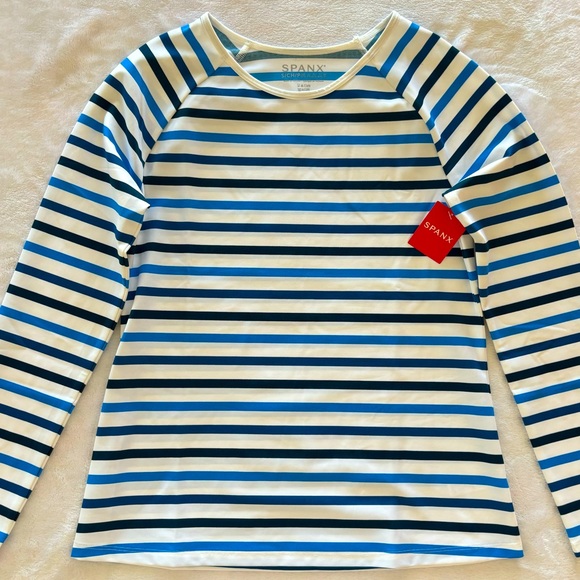 SPANX Other - SPANX Long Sleeve Ocean Stripe Blue Swim Shirt--NWT--S